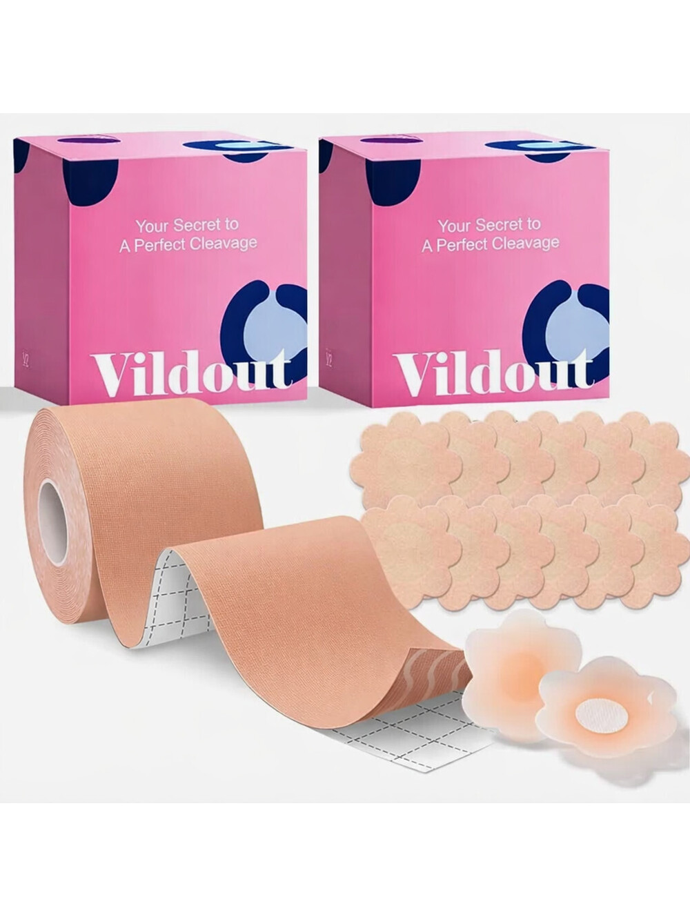 2 Pack Vildout Body Tape Kit Strapless Clothing Support Tape w Covers